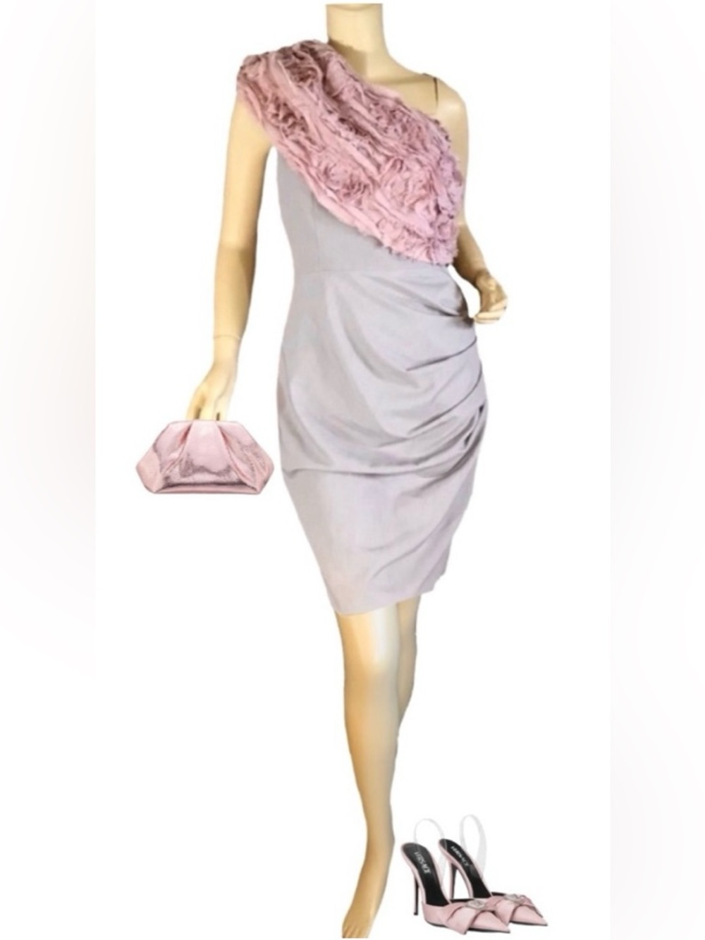 BLACK HALO PURPLE ONE SHOULDER ROSETTE DETAIL SHEATH PARTY DRESS NWT (6)